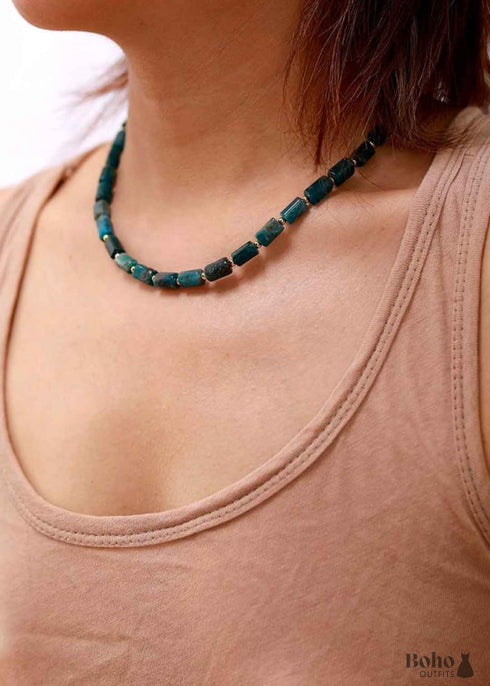 Boho Necklace, Apatite Lariat Chokers Necklace